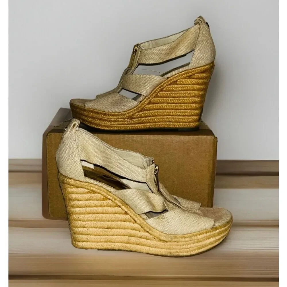 Michael Kors Womens Berkley Cream Wedge Espadrille Sandal Shoes Size 7 - Picture 2 of 6